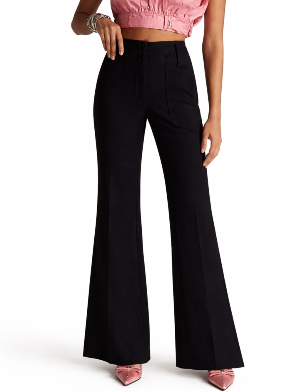 Maeve 12 Naomi Ponte Wide Leg Flare Pants 0437 Black high rise waist